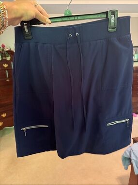 Navy Drawstring Utility Skirt with Zip Pockets